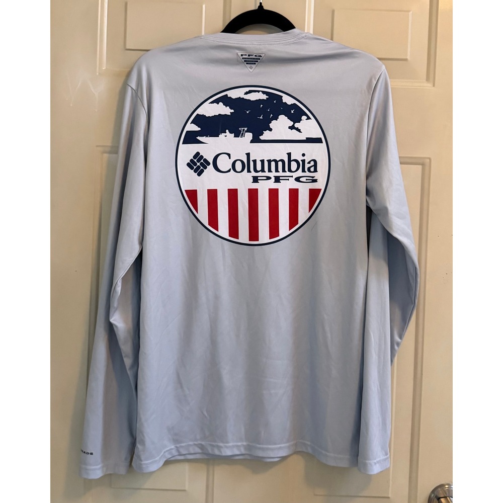 Columbia Men's PFG Terminal Tackle Fish Flag Long Sleeve Shirt Light Blue